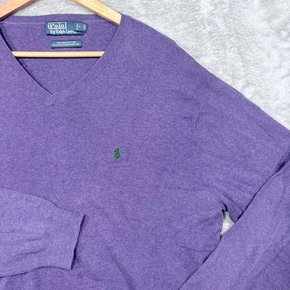 Polo Ralph Lauren Sweater Mens XL Purple V-Neck 100% Pima Cotton Pony Logo